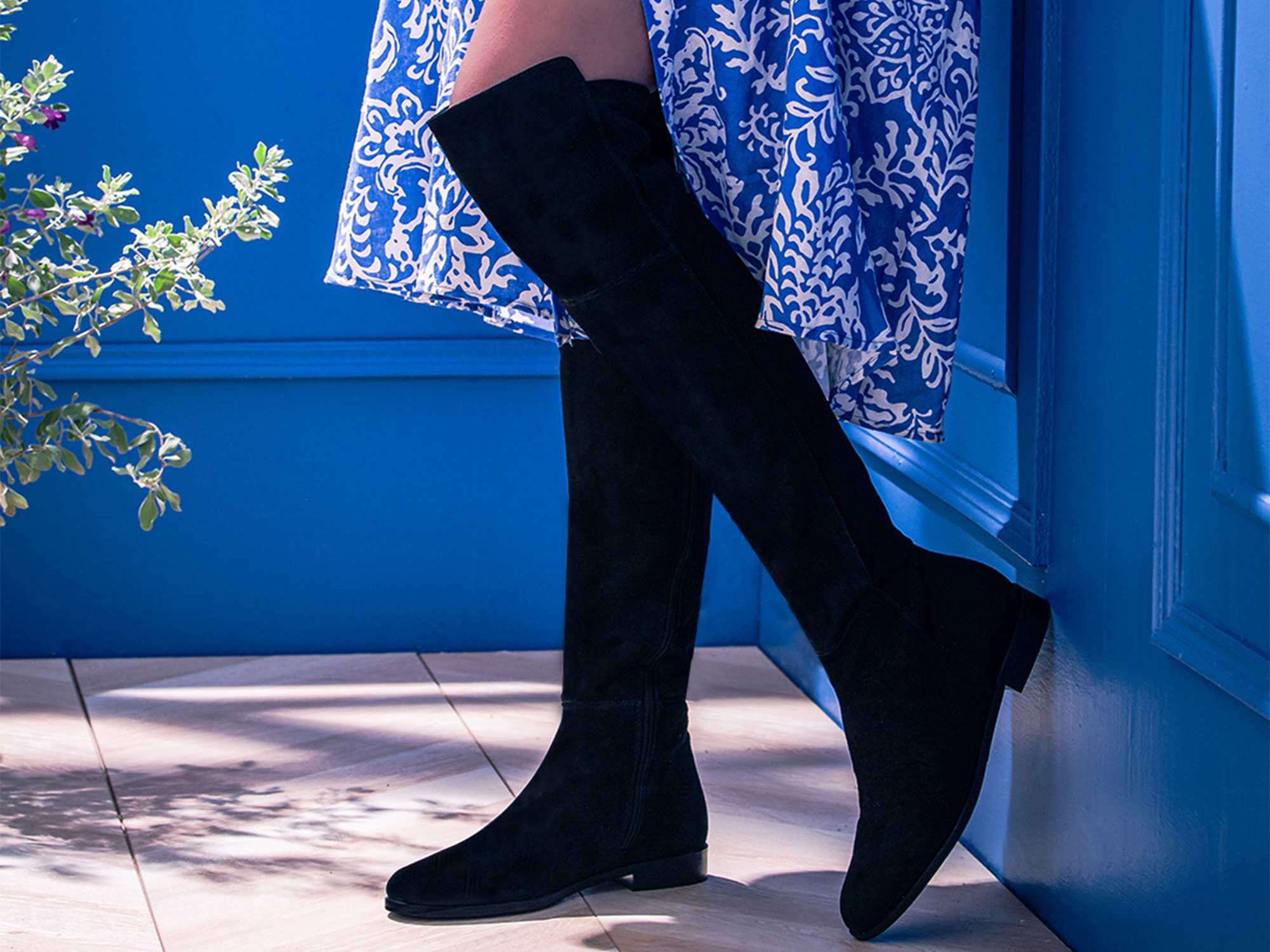 Navy suede over the knee boots Clearance