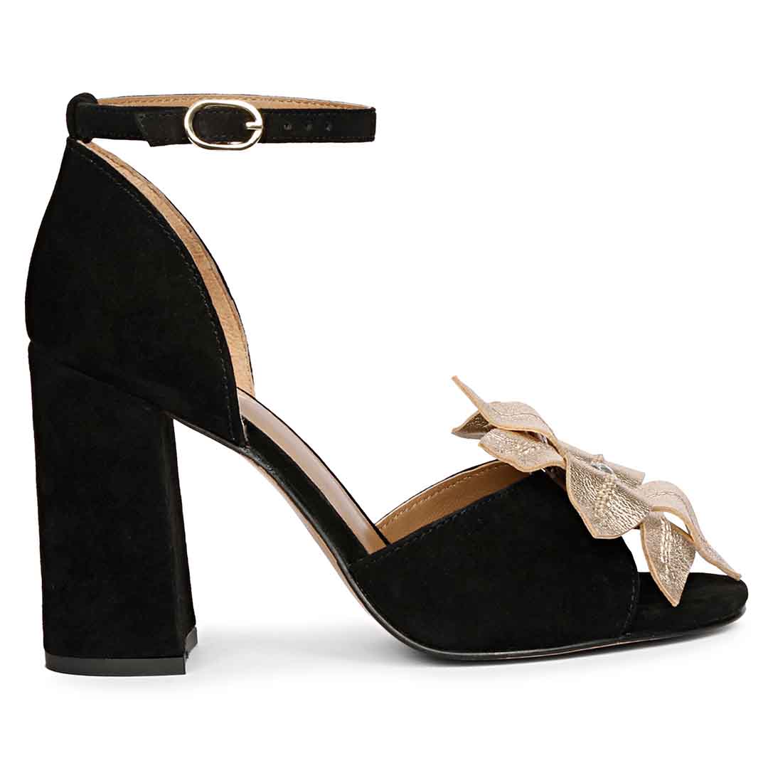 Black and gold sandal heels hotsell