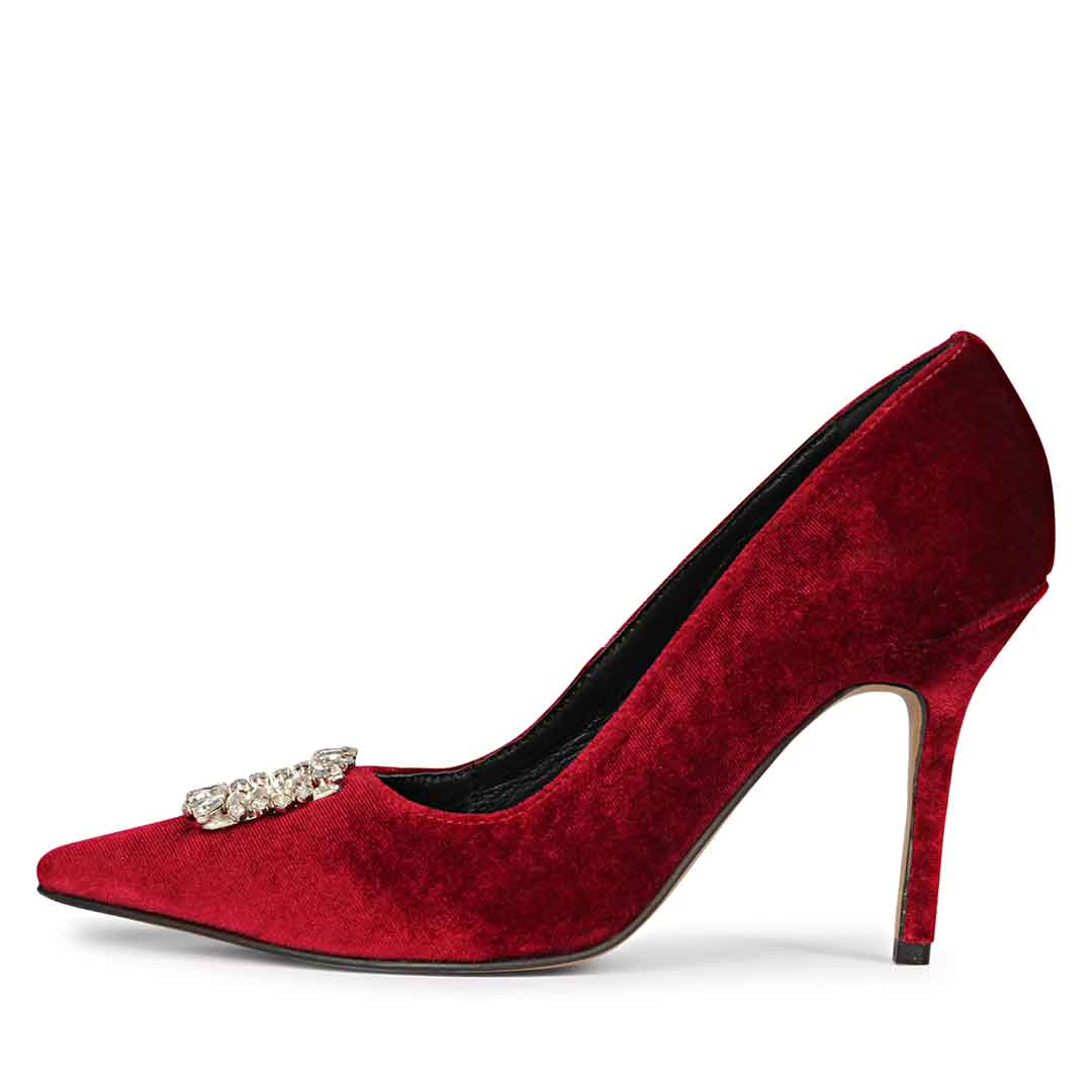 Saint Wren Square Décor Stones Maroon Velvet Pumps