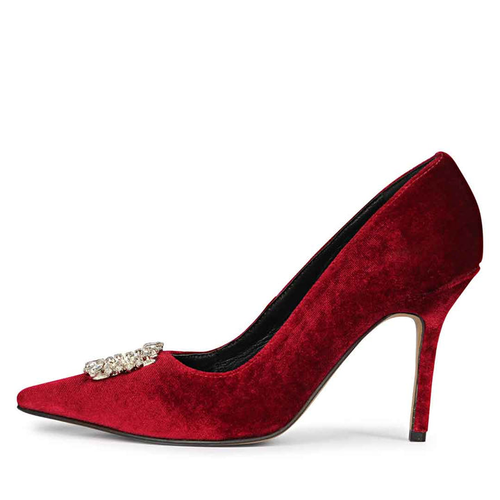 Saint Wren Square Décor Stones Maroon Velvet Pumps