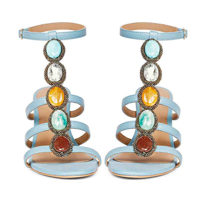 Saint Monroe Multi Stone Embellished Blue Leather Stilettos