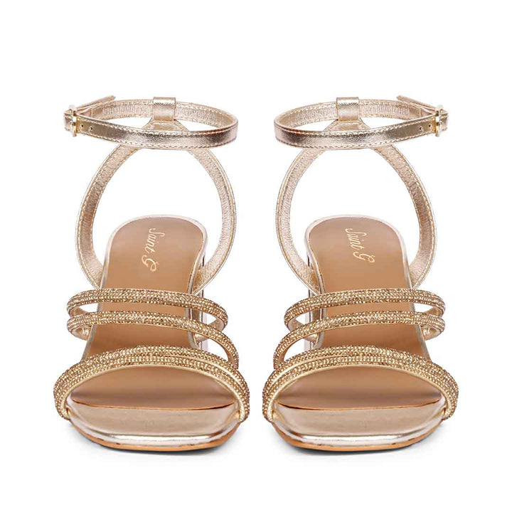 Saint Aldina Crystal Cord String Platin Leather Jewel Block Heels