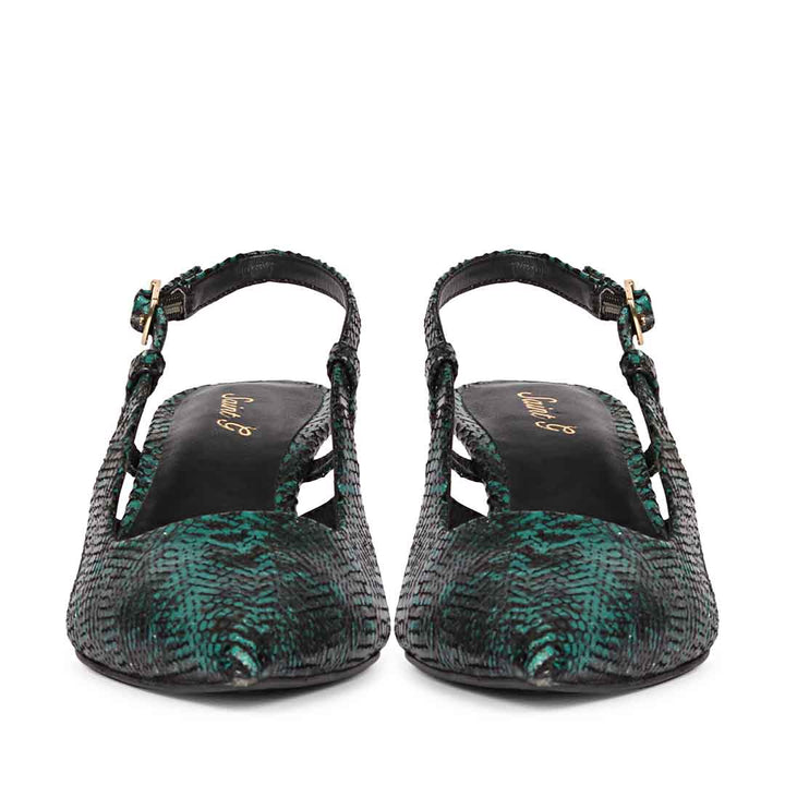 Saint Josie Green Snake Print Leather Pumps