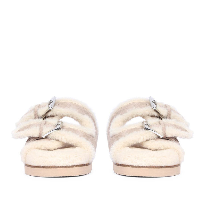 Saint Cosima Fur Taupe Suede Leather Snug Flats