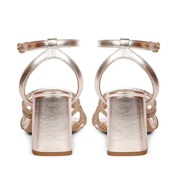 Saint Aldina Crystal Cord String Platin Leather Jewel Block Heels