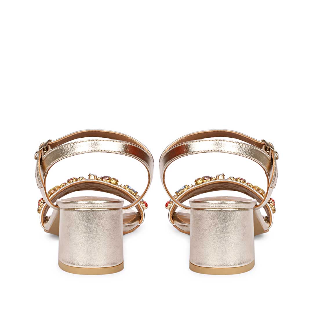 Saint Ella Multi Stones Decor Platin Leather Block Heels