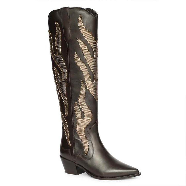 Saint Tiziana Hand Embroidered Brown Leather Cowboy Boots