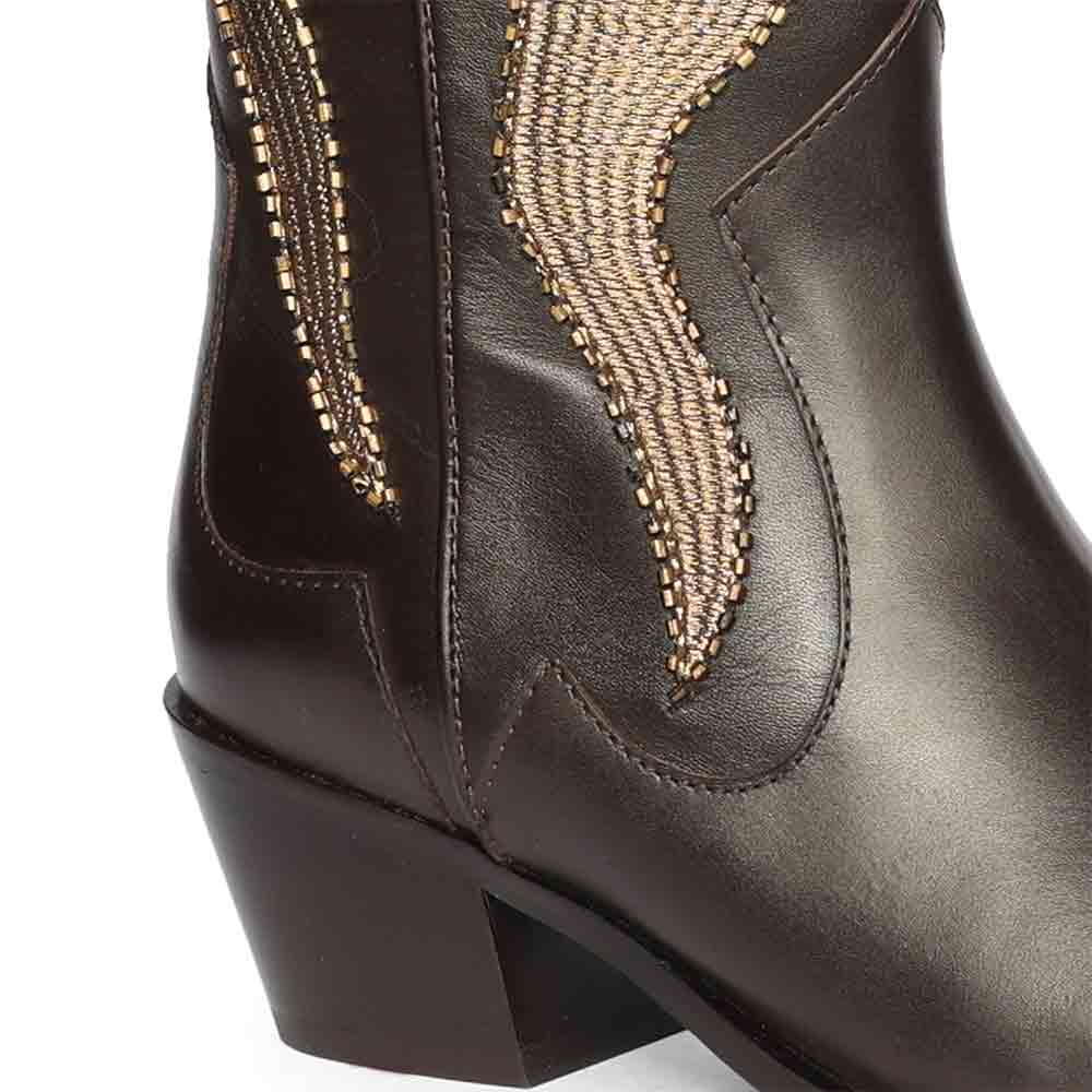 Saint Tiziana Hand Embroidered Brown Leather Cowboy Boots