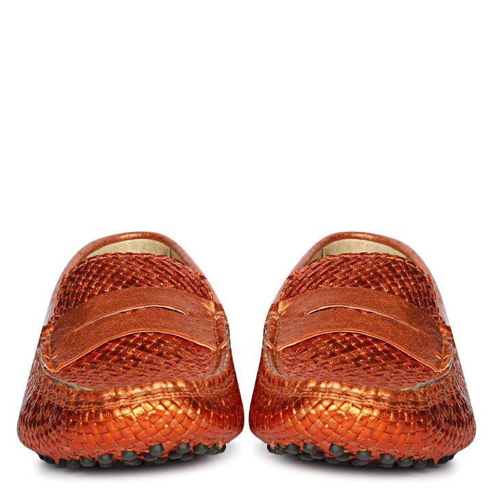 Saint Liana Orange Woven Leather Loafers