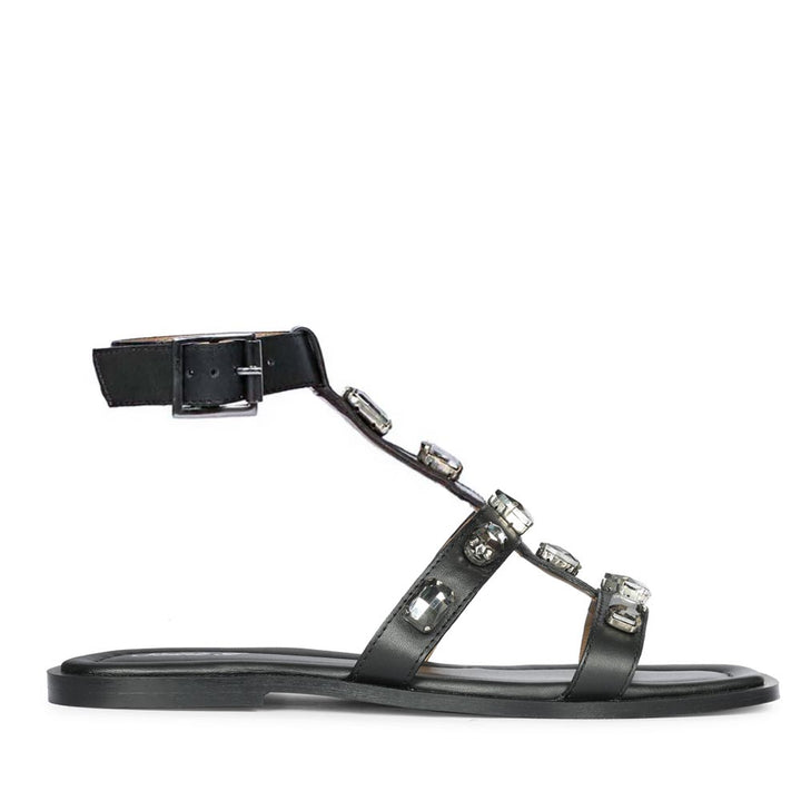 Saint Viola Stone Studded Black Leather Sandals