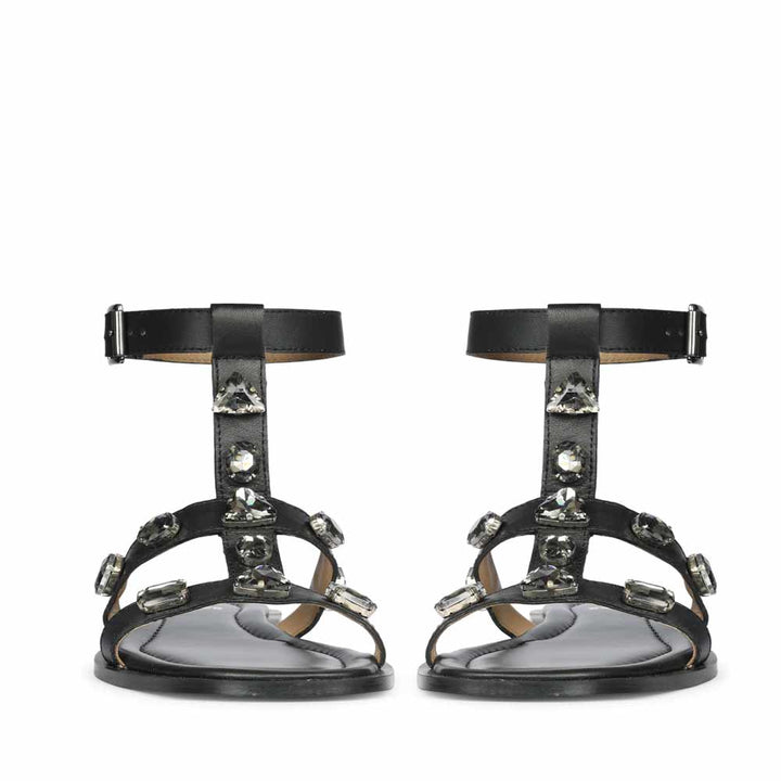 Saint Viola Stone Studded Black Leather Sandals