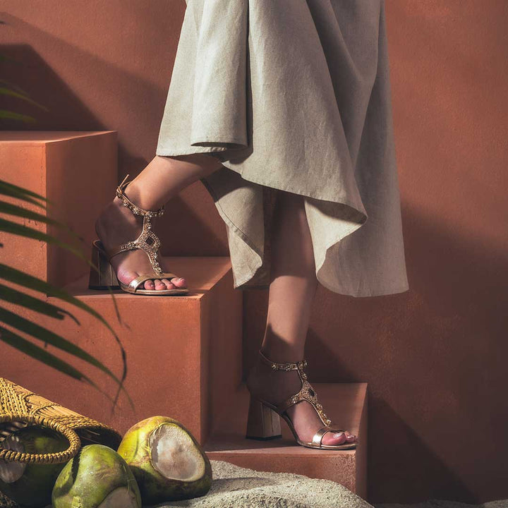 Saint Elettra Platin Leather Multi Stone Jewel Heels