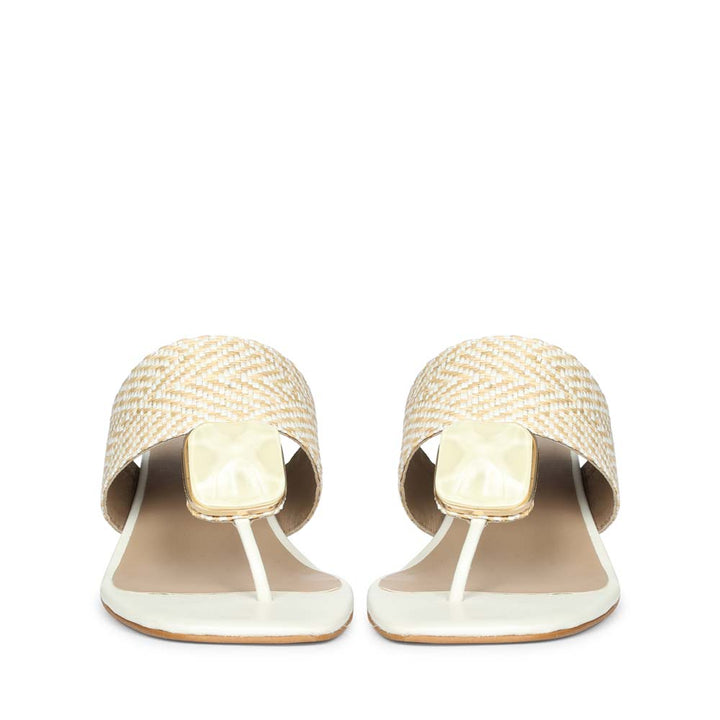 Saint Stevie Stone Jeweled Beige Raffia Block Heels