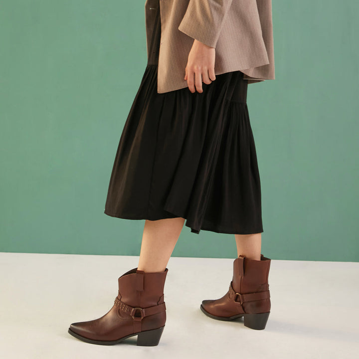 Saint Enrica Metal Studded Teak Leather Ankle Boots
