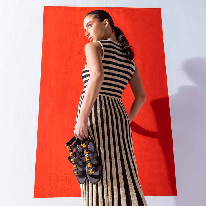 Saint Ida Metal Studded Black Leather Sandals