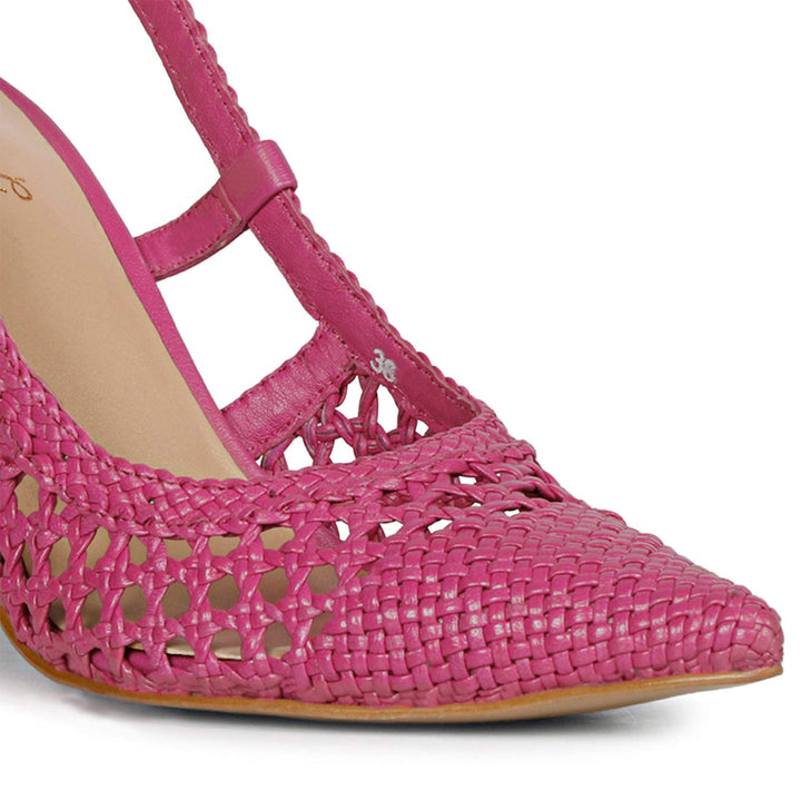 Saint Malea Hot Pink Hand Woven Leather Block Heels