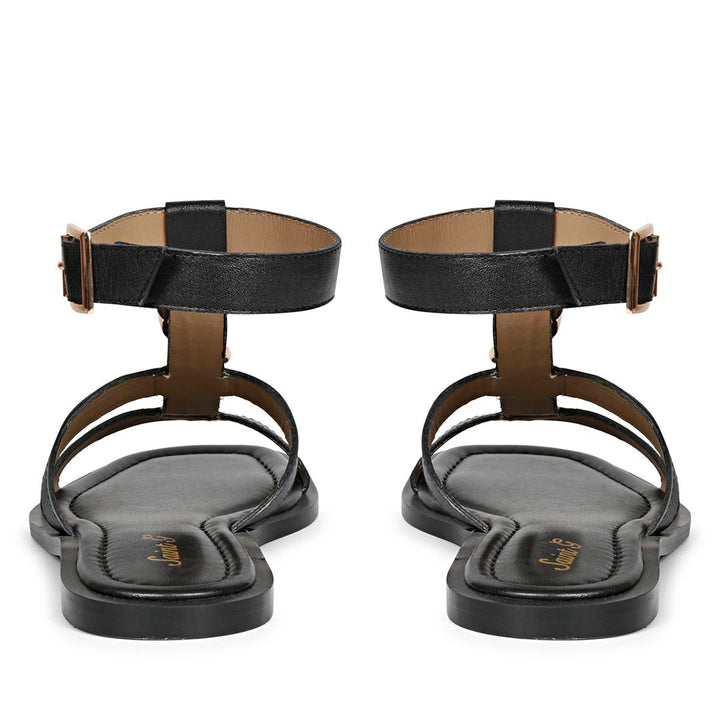 Saint Genesis Golden Chain Decor Black Leather Sandals