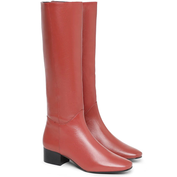 Saint Esther Red Leather Knee High Boots