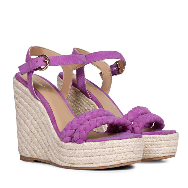 Saint Clarisse Woven Purple Suede Leather Wedge Heels