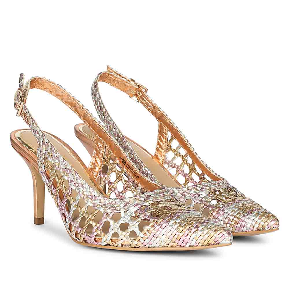 Saint Tamia Pink & Cipria Metallic Hand Woven Leather Pumps
