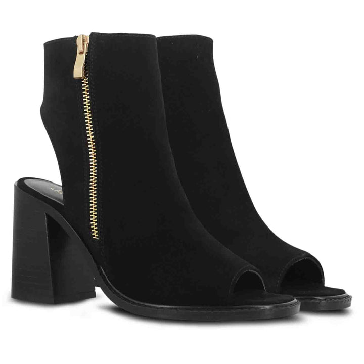Saint Trudy Black Suede Leather Block Heels