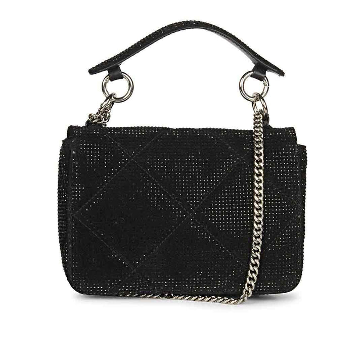 Alayna Black Leather Crystal Shoulder Bags With Detachable Handel