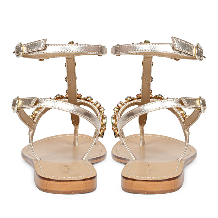 Saint Zuri Multi Stone Embellished Platin Leather Sandals