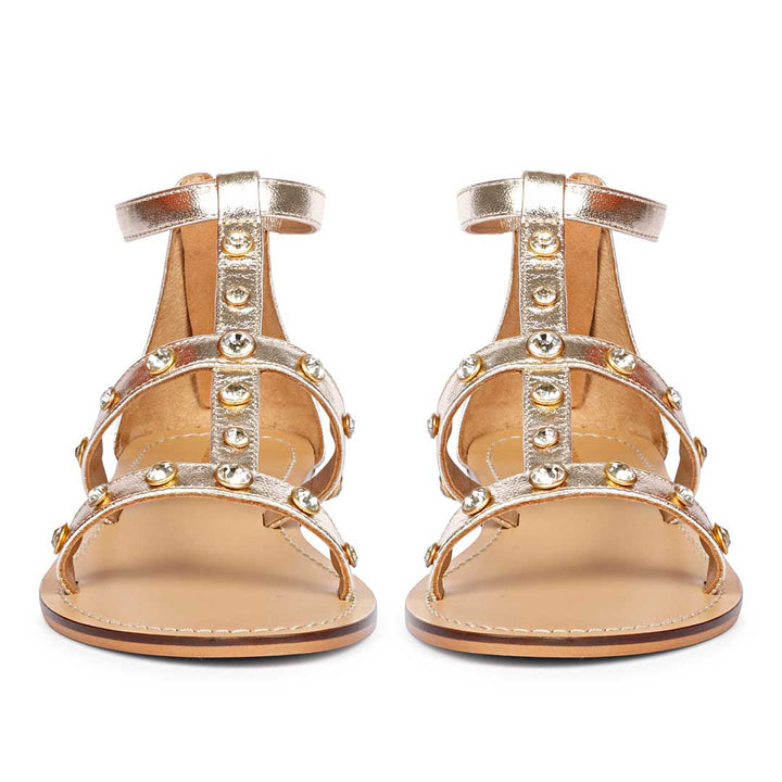 Saint Dion Crystal Stone Studded Platin Leather Sandals