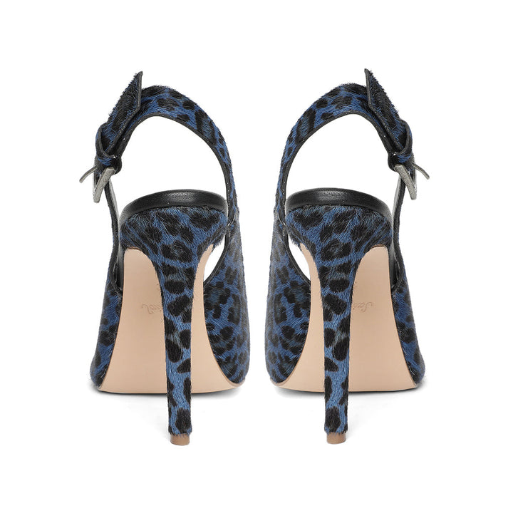 Saint Verona Blue Leopard Print Leather Kitten Stiletto Heels