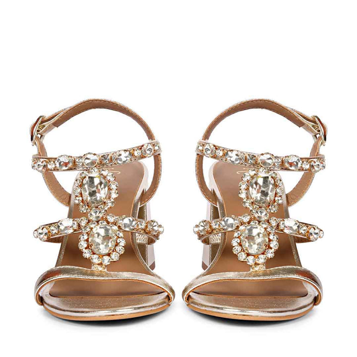 Saint Enriqueta Stone Adorned Platin Leather Block Heels