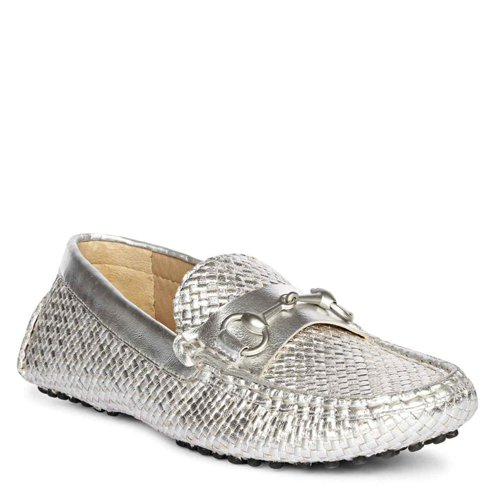 Saint Lucy Silver Woven Leather Loafers