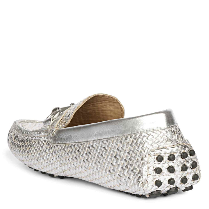 Saint Lucy Silver Woven Leather Loafers