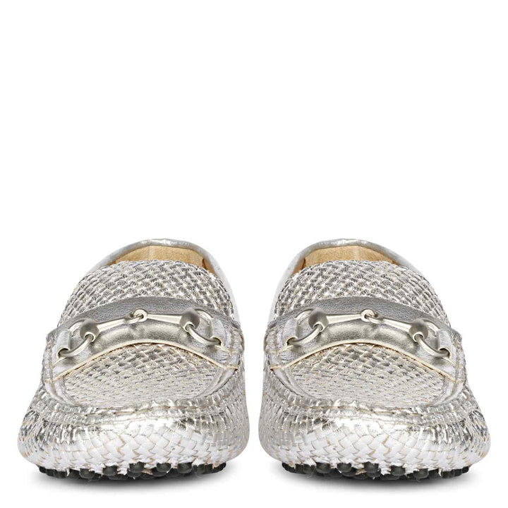 Saint Lucy Silver Woven Leather Loafers
