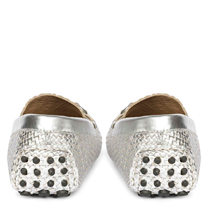 Saint Lucy Silver Woven Leather Loafers