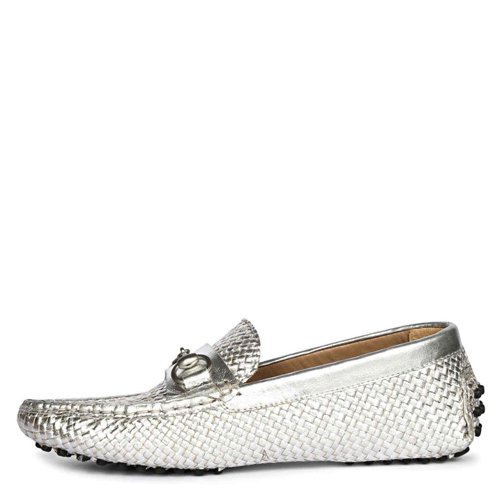 Saint Lucy Silver Woven Leather Loafers