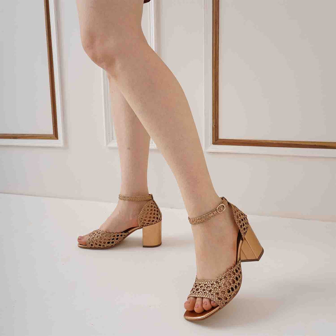 Saint Eibhlin Bronze Hand Woven Leather Block Heels
