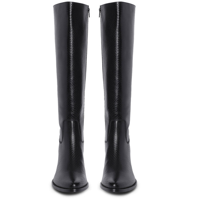 Saint Clochette Snake Embossed Black Leather Knee High Boots