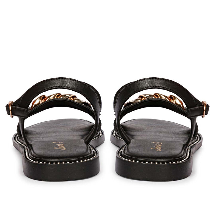 Saint Bellini Gold Chain Decor Black Leather Sandals