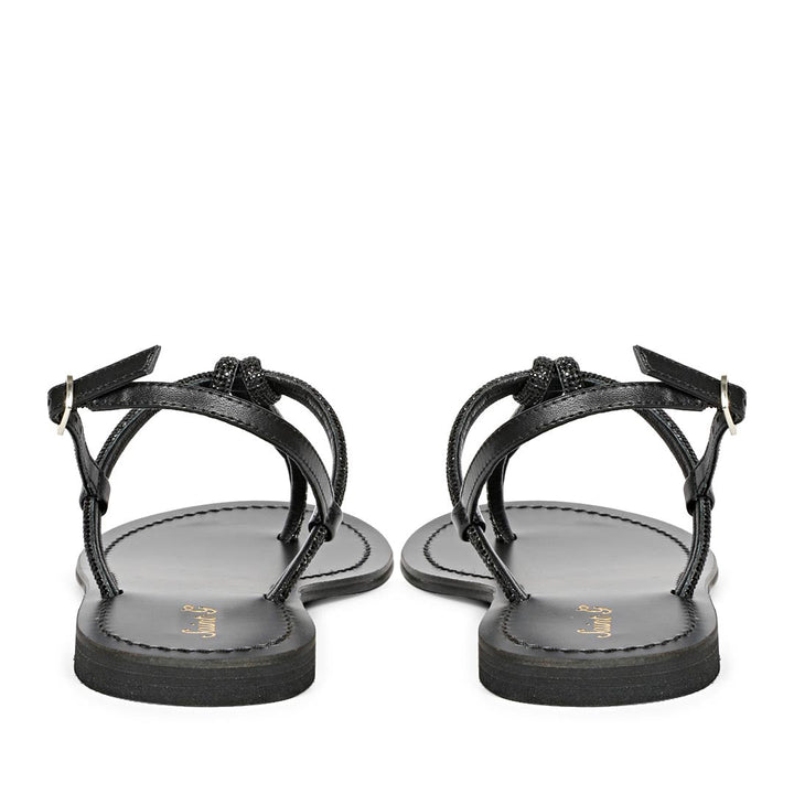 Saint Elsie Crystal Cord Black Leather Flat Sandals