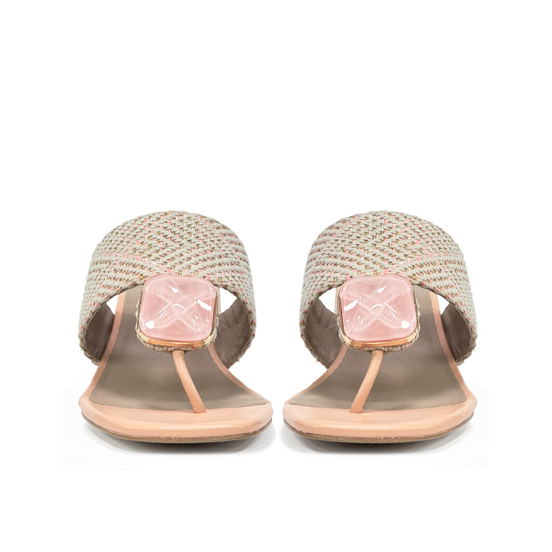 Saint Stevie Stone Jeweled Pink Raffia Block Heels