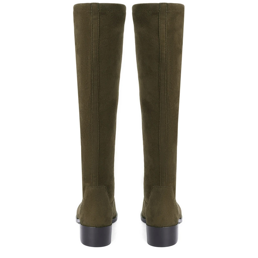 Saint Amy Olive Stretch suede Leather Knee High Boots