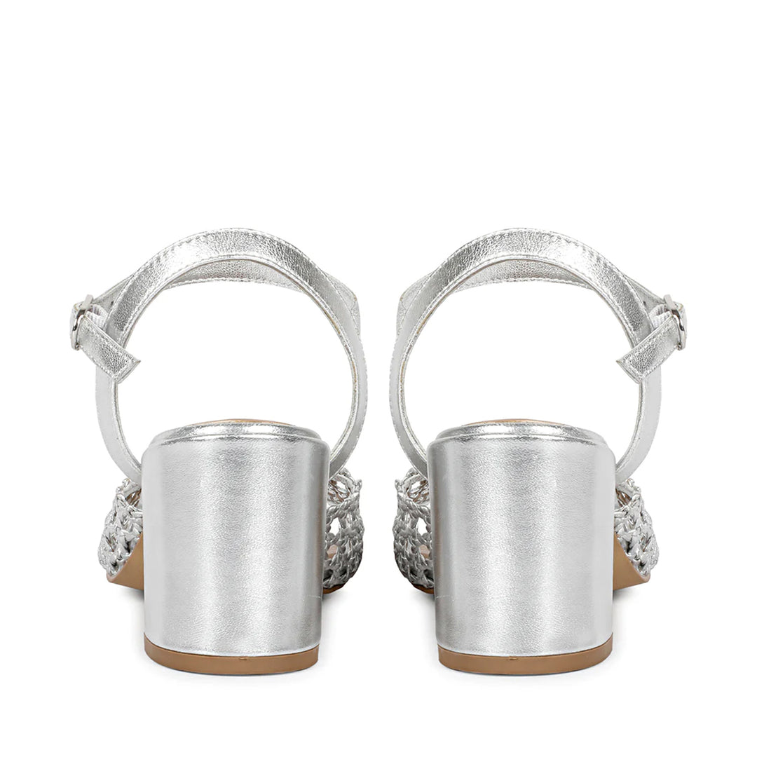 Saint Hana Silver Hand Woven Leather Block Heels