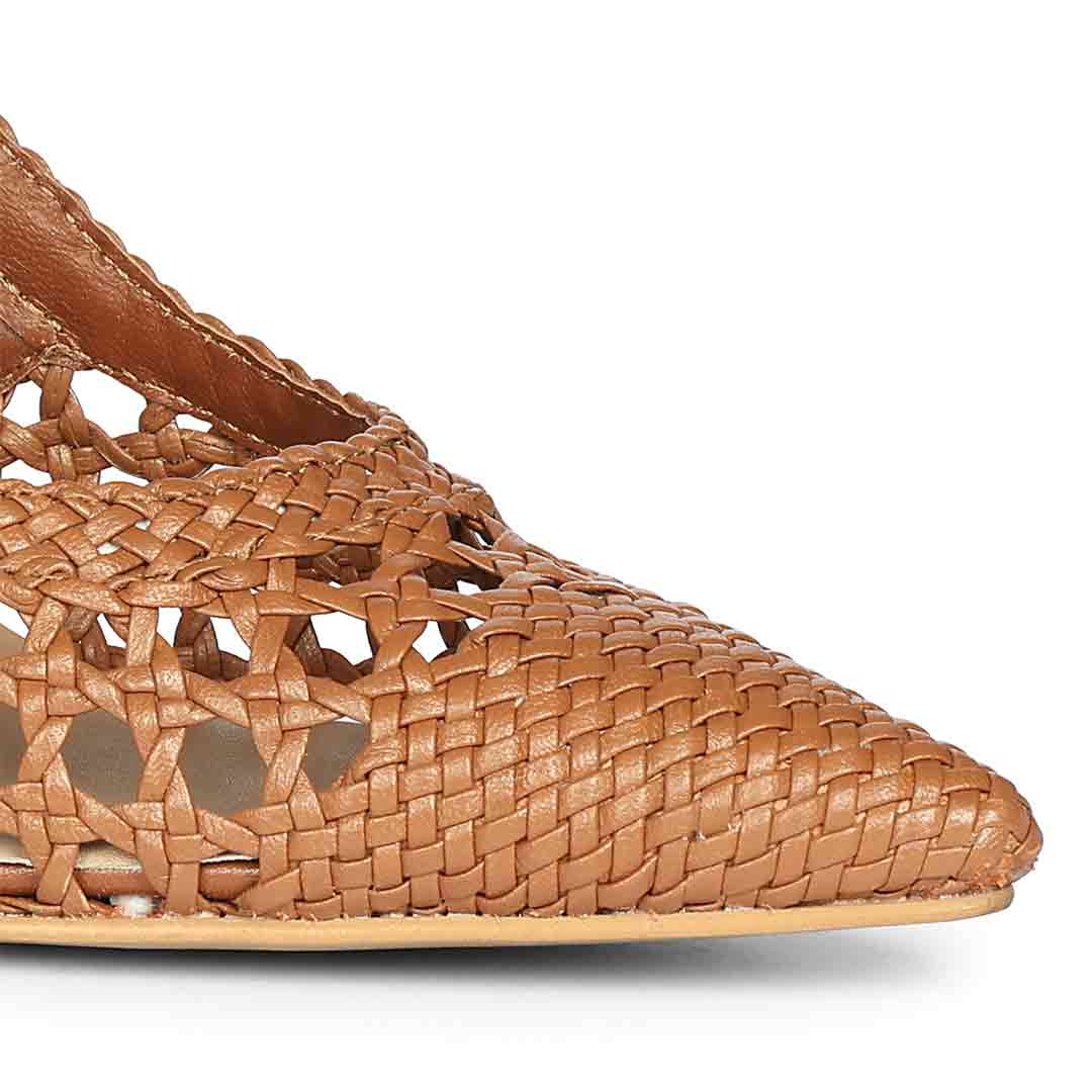 Saint Fabienne Hand Woven Tan Leather Block Heels