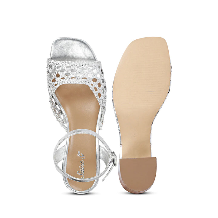 Saint Hana Silver Hand Woven Leather Block Heels