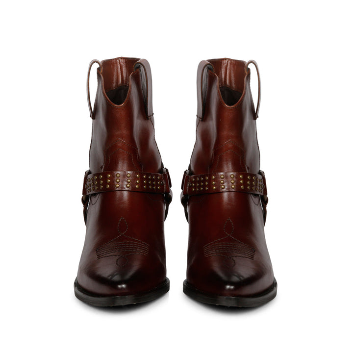 Saint Enrica Metal Studded Teak Leather Ankle Boots