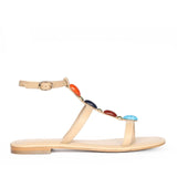 Saint Tyas Multi Stone Beige Leather Sandals