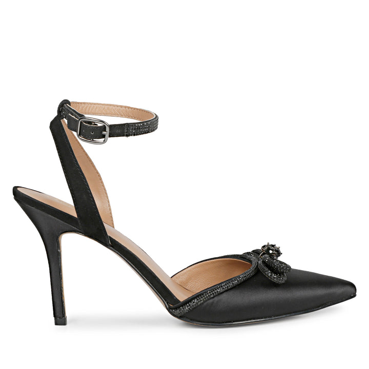 Studded Bow Black Leather Stilettos and Pump