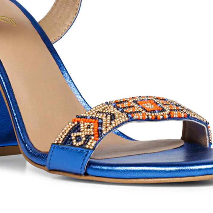 Saint Sierra Hand Embroidered Navy Metallic Leather Block Heels