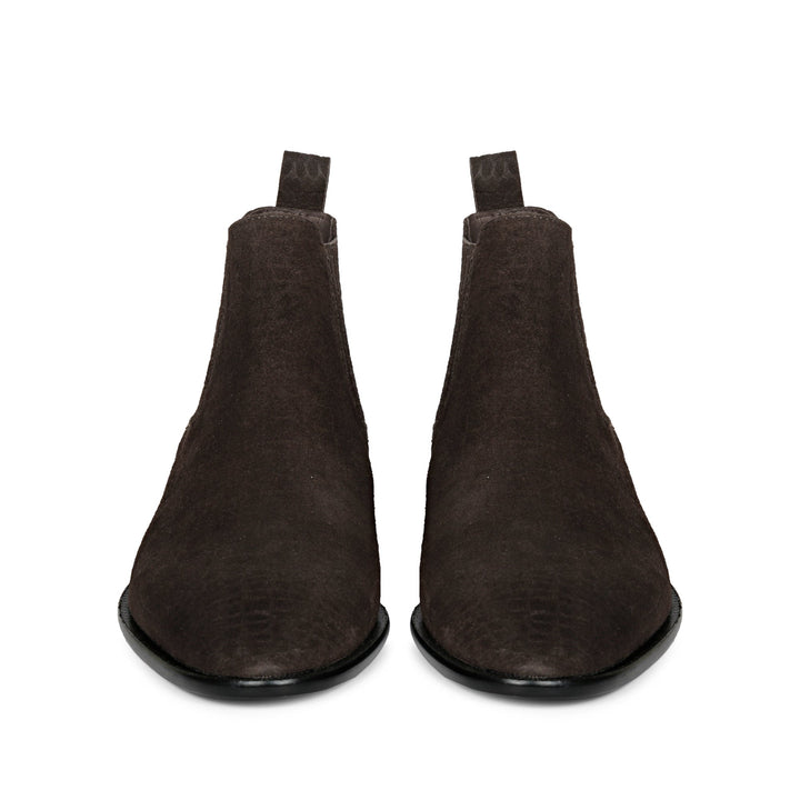 Saint Illiad Brown Croco Print Suede Leather Chelsea boots