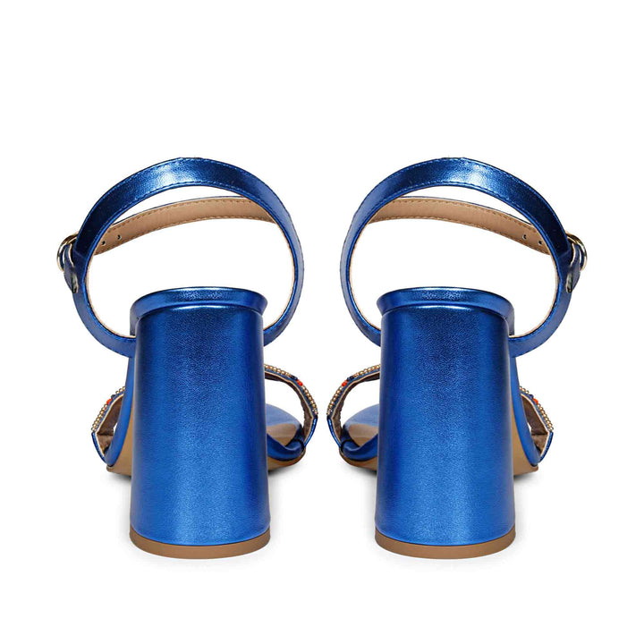 Saint Sierra Hand Embroidered Navy Metallic Leather Block Heels
